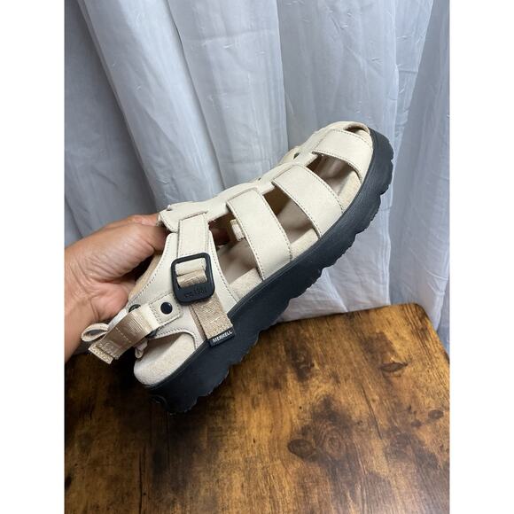 Merrell Fleur Fisherman Sandal Beige Size 8 Woman's Sandals Leather Gorpcore - Picture 3 of 16